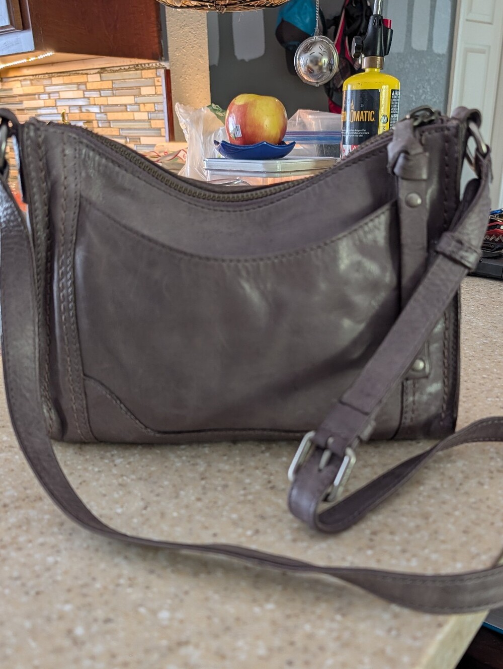 Frye Grey Leather Crossbody Bag